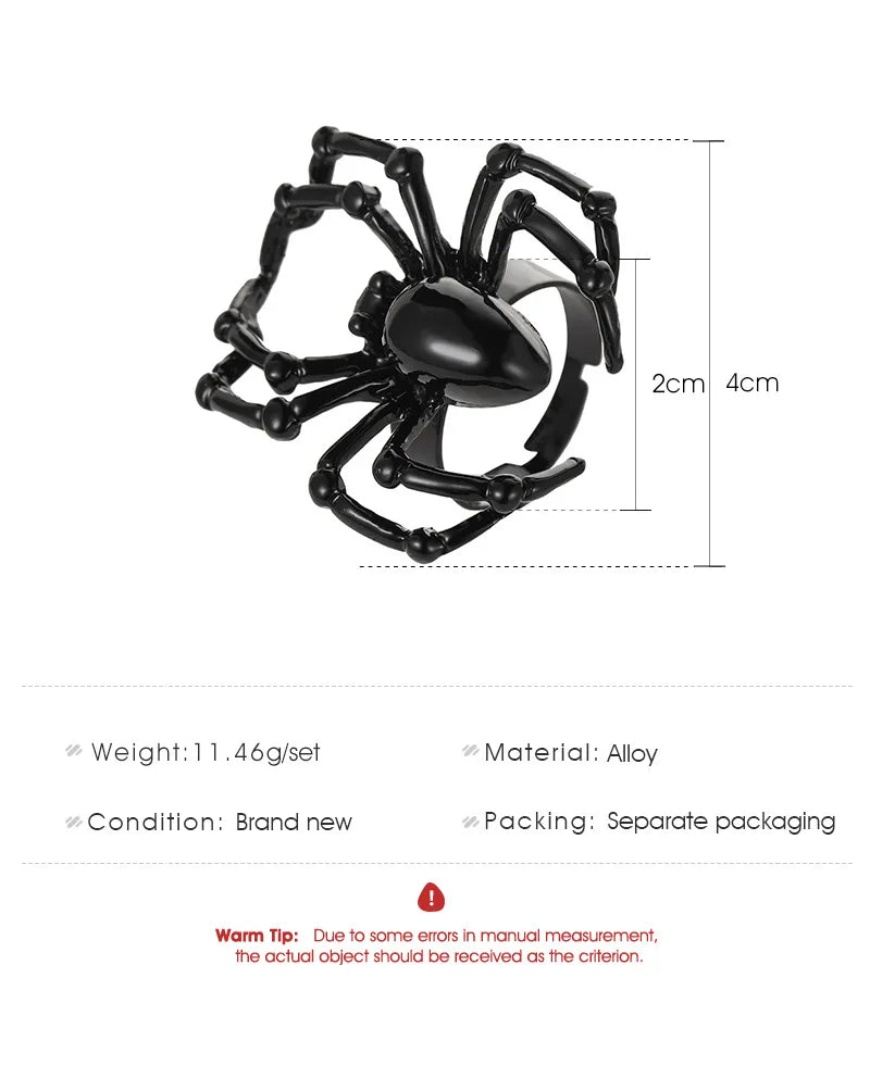 Yungqi Gothic Simulation Animal Spider Ring for Women men Finger Adjustable Ring Punk Style Halloween Spoof Toy Accessories