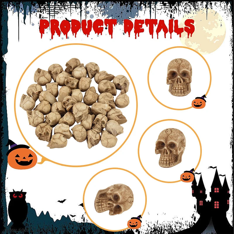 10/20pcs Halloween Skull Heads Scary Prank Props Small Resin Skeleton Ornament Halloween Party Haunted House Horror Decorations