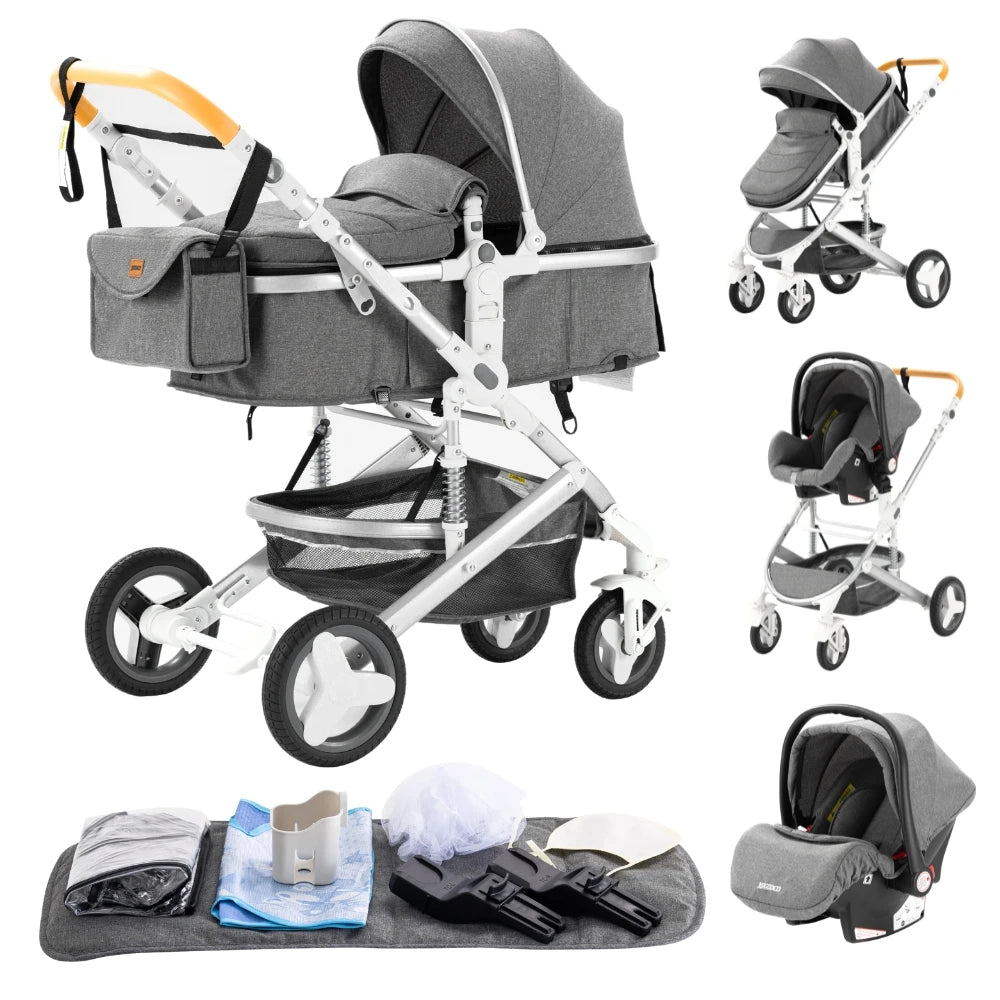 New Luxury Baby Stroller 3 in 1 Portable Travel Baby Carriage Fold Pram High Landscape Aluminum Frame Newborn Infant Stroller
