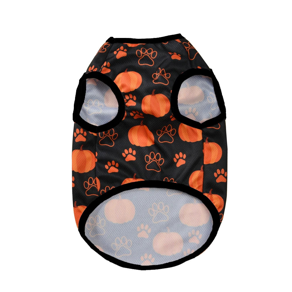 Halloween Pumpkin Print Dog Clothes For Small Medium Dogs Cats Breathable Pet T-shirt Chihuahua French Bulldog Puppy Costumes