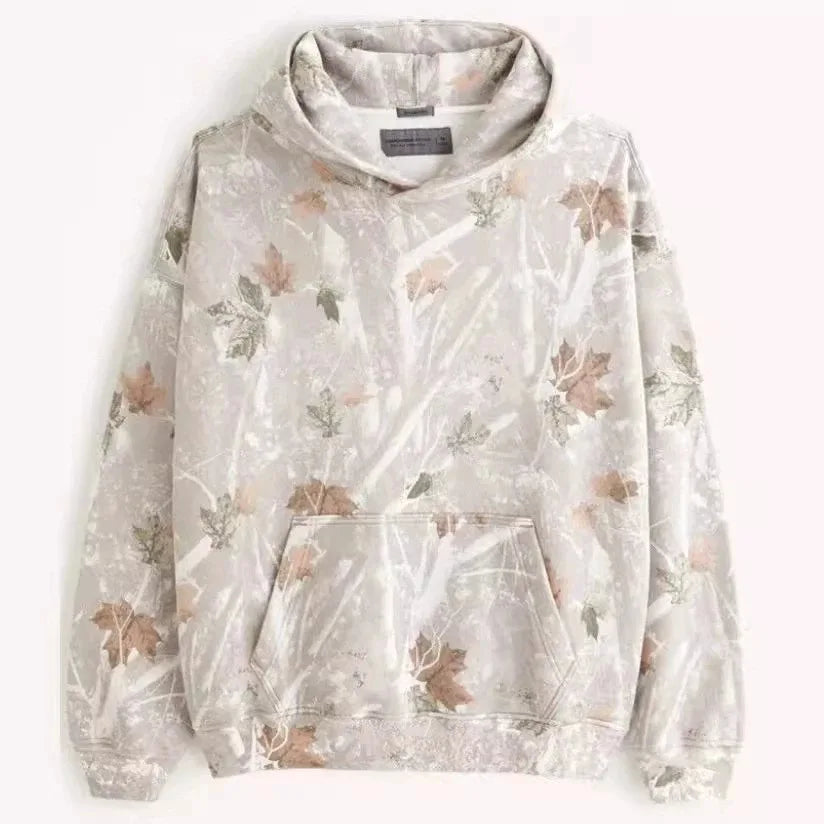Autumn Hoodie Women men Branch Maple Leaves Camouflage Floral Print Long Sleeved Sweatshirt Streetwear Hip Hop Loose hoodies