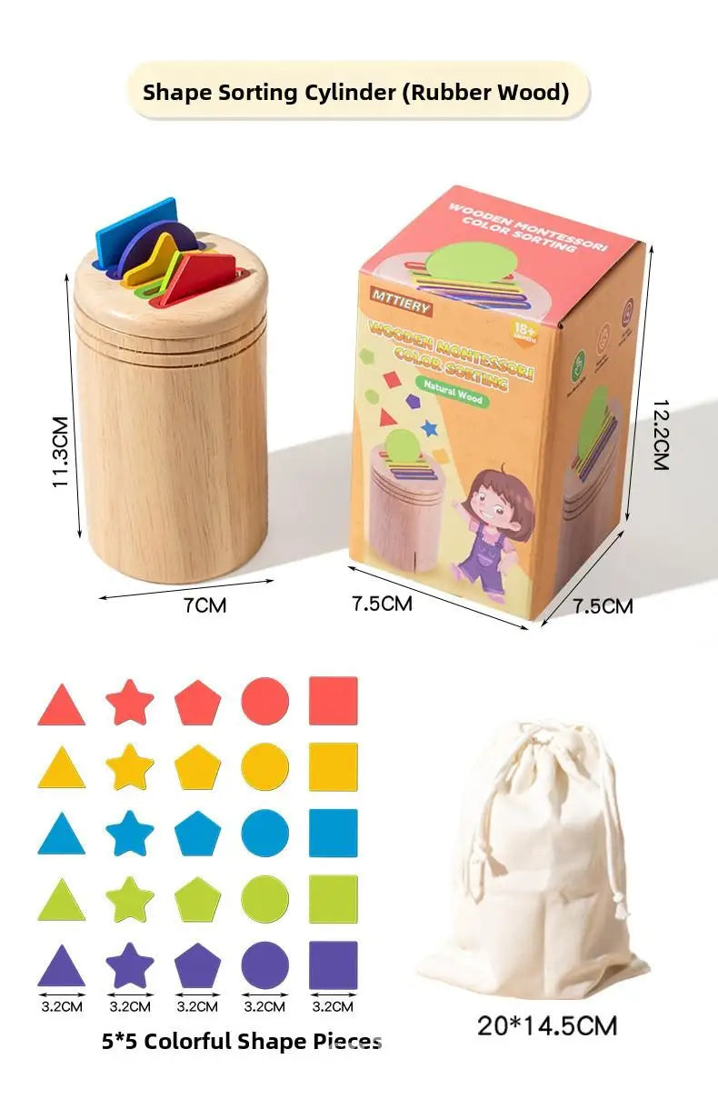 Montessori Wooden Early Education Toys for Babies 0-3 Years Rainbow Color Shape Matching Building Blocks for Intellectual