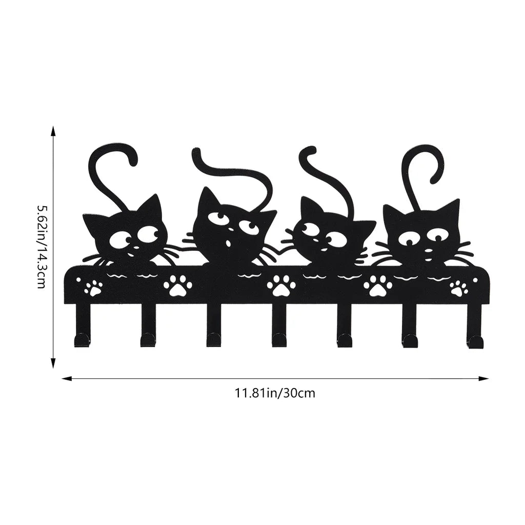 CIFBUY Black Cats Wall Hooks Key Holder Halloween Cats Decorative Hooks Rack Hangers Iron Hook Wall Mounted Hooker With 7 Hooks