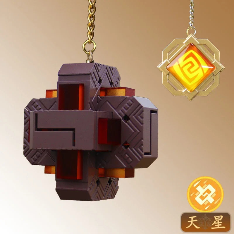 Anime Genshin Impact Zhong Li Element Keychain With Lamp Weapons Star Metal Model Pendant Decoration Halloween Gift for Kids