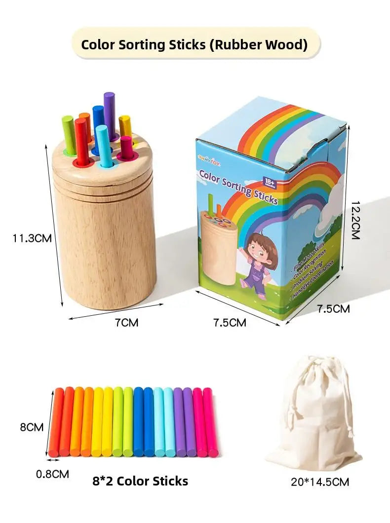 Montessori Wooden Early Education Toys for Babies 0-3 Years Rainbow Color Shape Matching Building Blocks for Intellectual