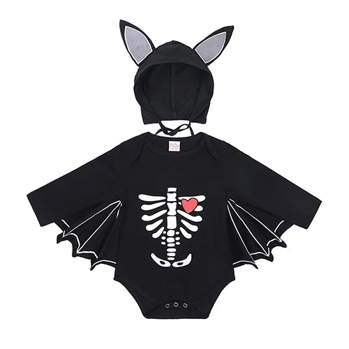 2025 Baby Halloween Romper Print Hat+Romper Bat Cosplay Costume Bag Gift Boy Girl Bone Pumpkin Bodysuit Vampire Clothes