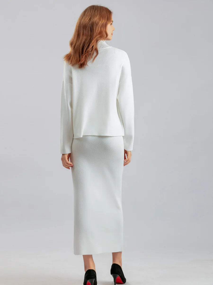 Autumn Women Split Knitted Skirt Suit Fashion Casual Loose Sweater Long Skirts 2 Piece Set Women Outifits Elegant Winter NS5967