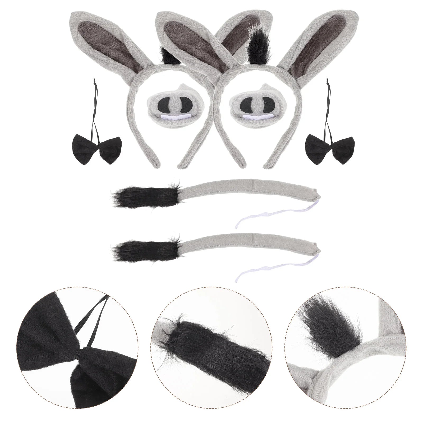 1 set Donkey Costume Props Cartoon Animal Headband Hair Care Styling Accessories Braiding Tools Donkey Ear Headband Donkey Tail
