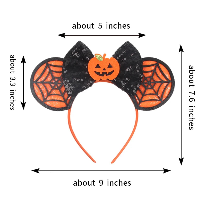 2025 Pirate Mickey Mouse Headband Bat Pumpkin Sequin Bow Halloween Disney Ears Hairband Festival Party Cosplay Hair Accessories