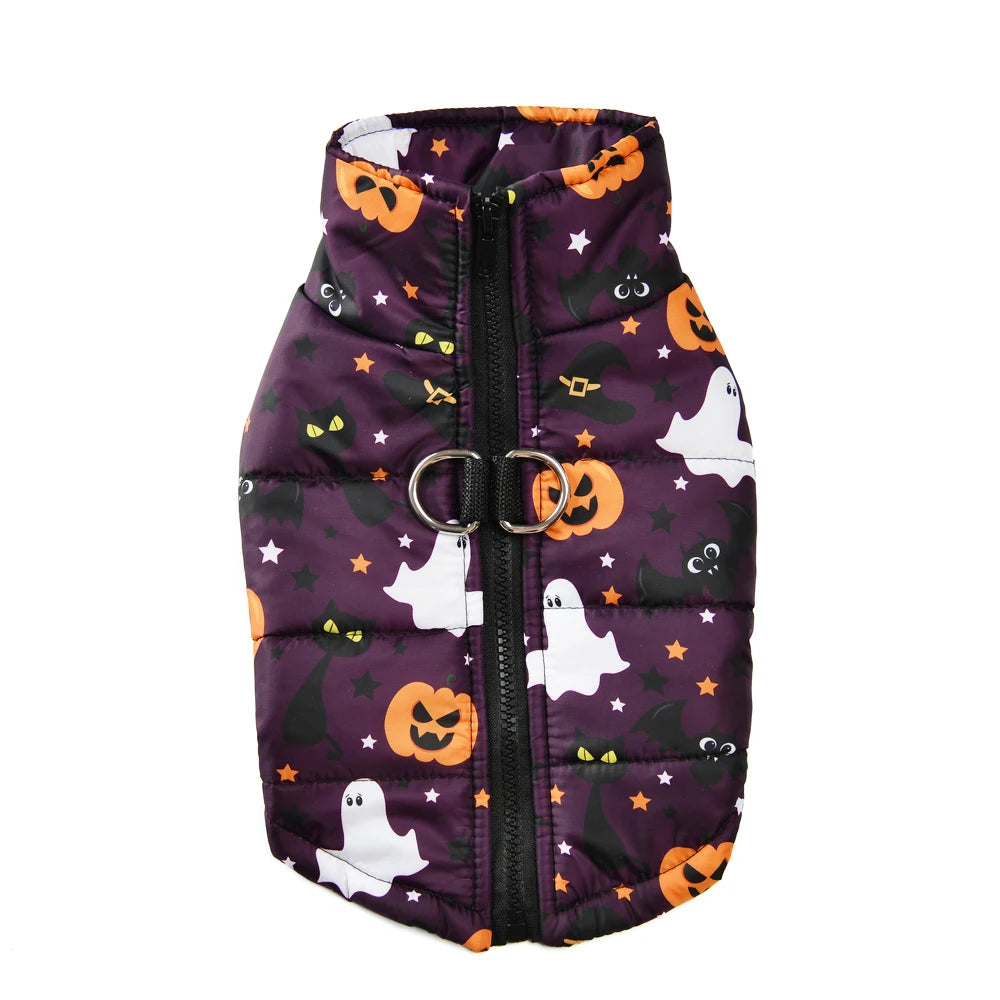 Winter Dog Clothes Small Medium Dogs Halloween Pet Jacket Party Puppy Costume Warm Pumpkin Print Pet Coat Schnauzer Vest Coat