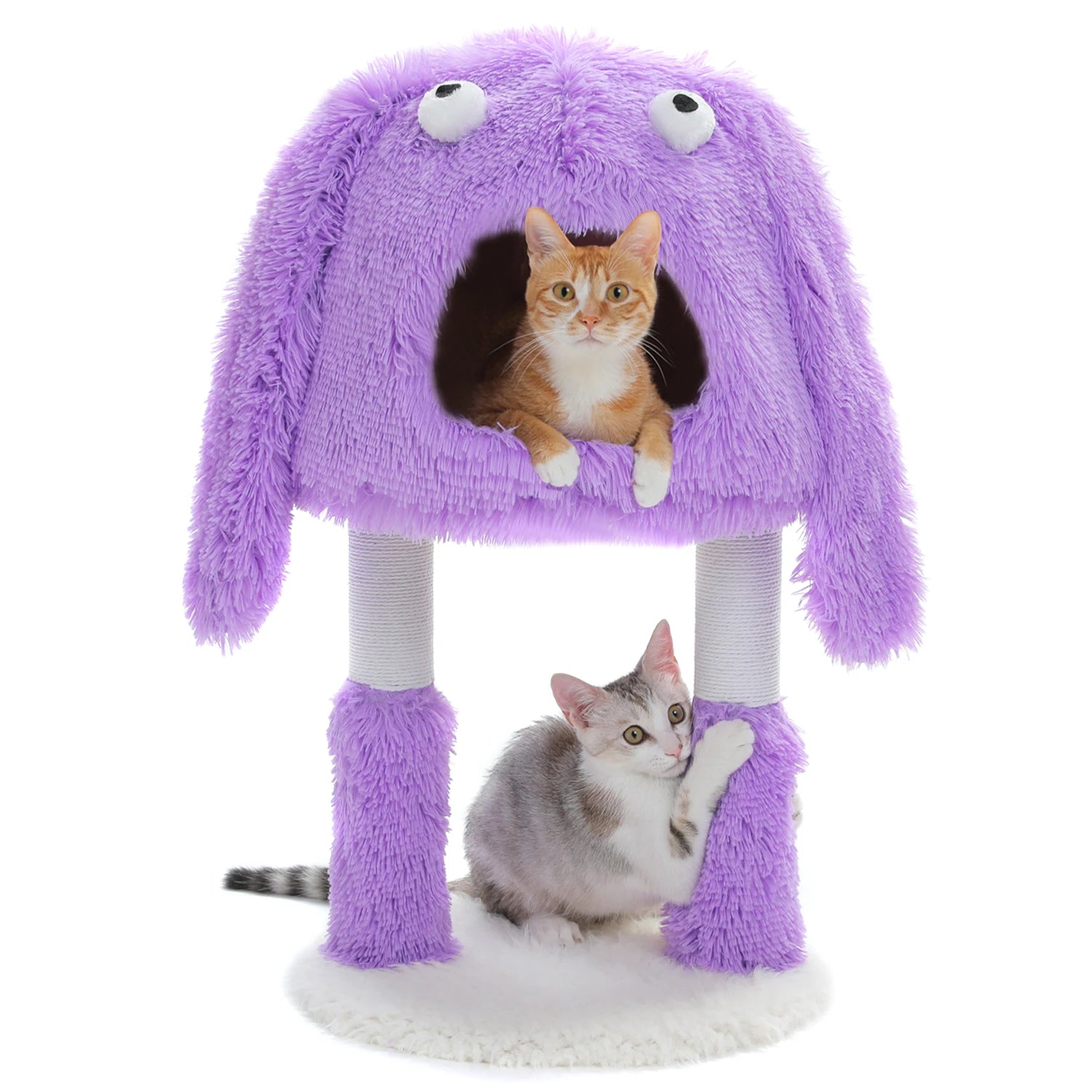 2 in 1 Cat Tree with Natural Sisal Scratching Posts, Cute Plush Small Cat Tower, Large Cat Condo for Indoor, Kitten Bed House