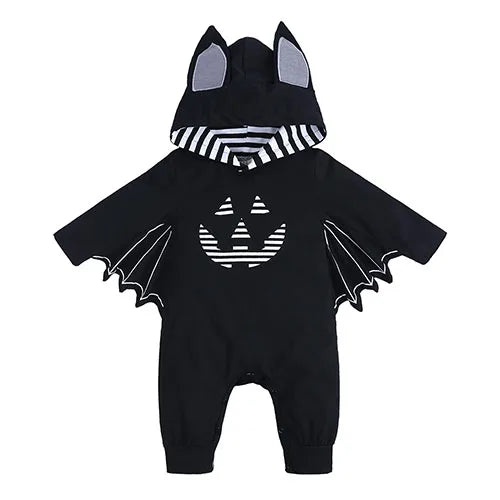 2025 Baby Halloween Romper Print Hat+Romper Bat Cosplay Costume Bag Gift Boy Girl Bone Pumpkin Bodysuit Vampire Clothes