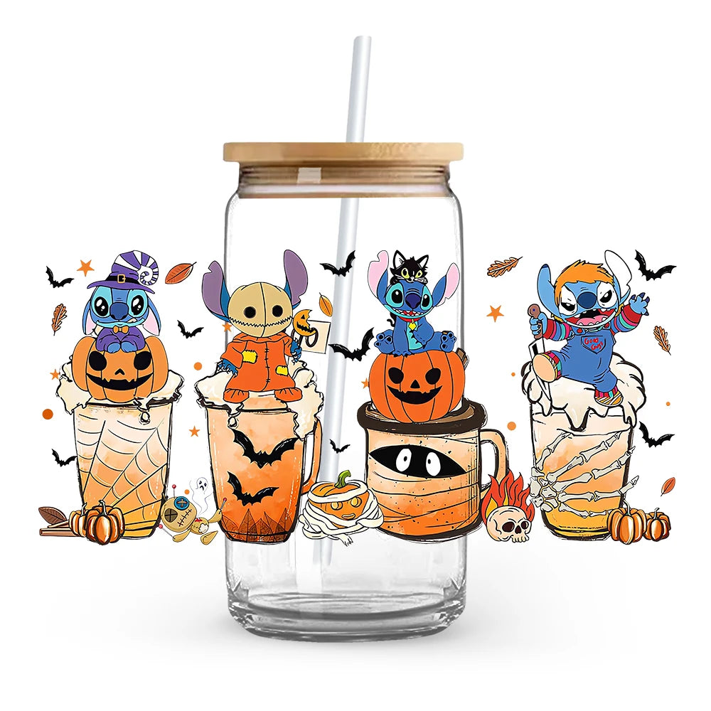 Princess Stitch Mickey Halloween Trick Treat Souvenir UV DTF Cup Wrap Self-Adhesive Individualized Cup Adornments