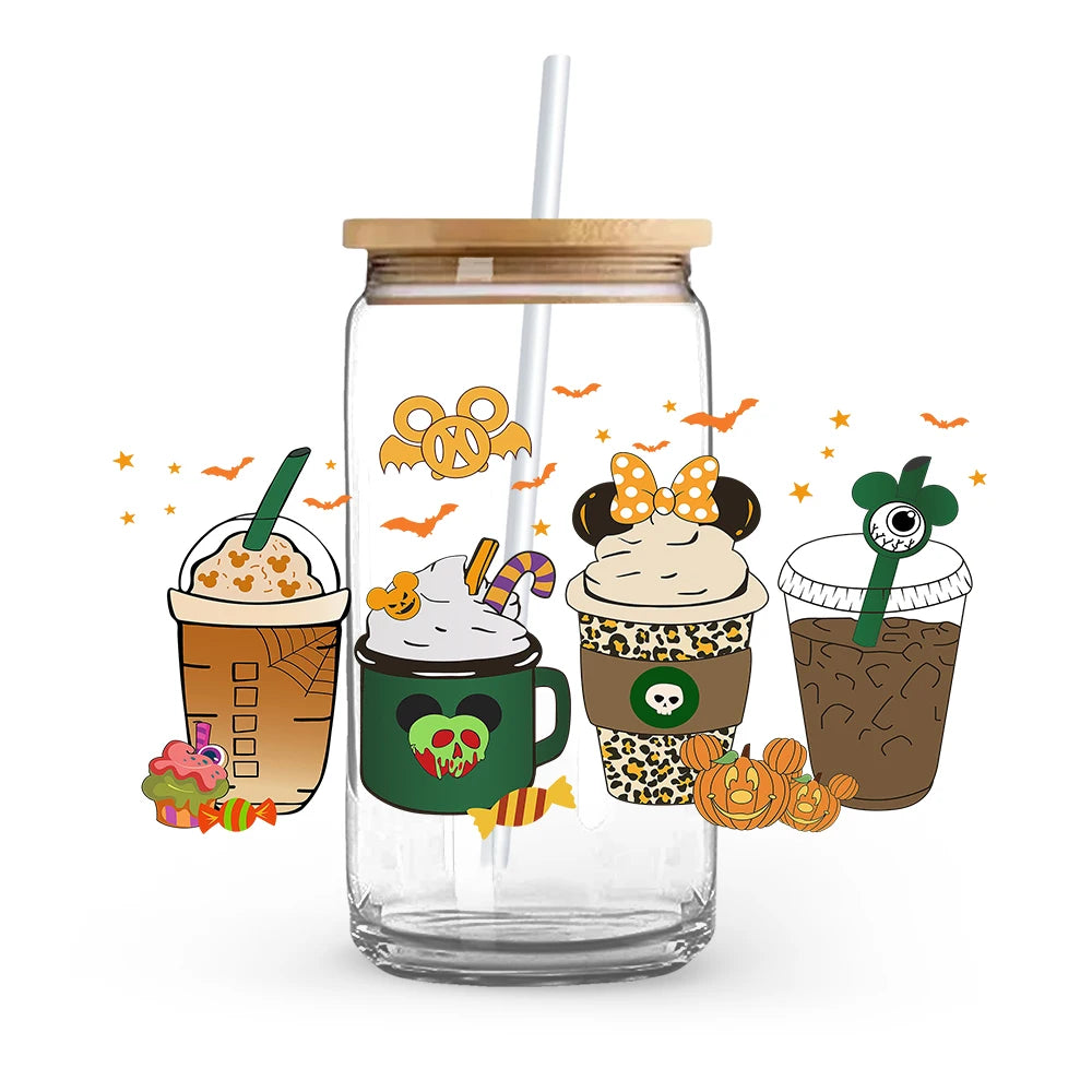 Princess Stitch Mickey Halloween Trick Treat Souvenir UV DTF Cup Wrap Self-Adhesive Individualized Cup Adornments