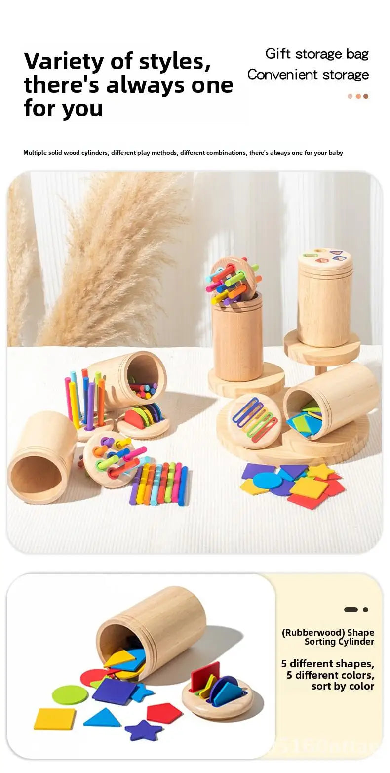 Montessori Wooden Early Education Toys for Babies 0-3 Years Rainbow Color Shape Matching Building Blocks for Intellectual