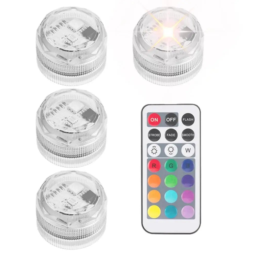 4pcs 13Colors 4 Modes Submersible LED Lights  Wireless Remote Control Reusable Light for Birthday Decorations Spa Halloween