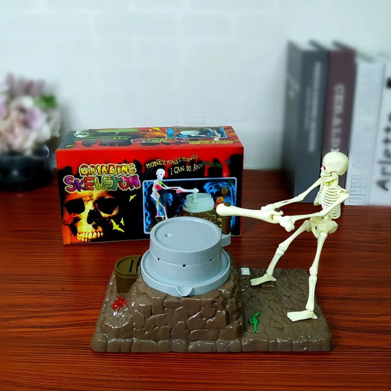 Skeleton Ghost Halloween Birthday Gift, Children's Music Light Skull Novelty Piggy Bank, Coin Cash Money Saving Box for Adults