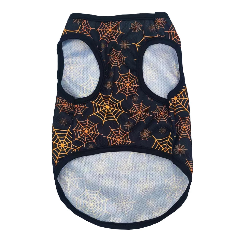 Halloween Pumpkin Print Dog Clothes For Small Medium Dogs Cats Breathable Pet T-shirt Chihuahua French Bulldog Puppy Costumes