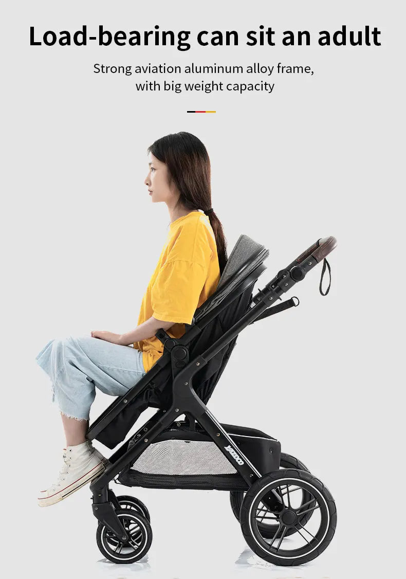 New Luxury Baby Stroller 3 in 1 Portable Travel Baby Carriage Fold Pram High Landscape Aluminum Frame Newborn Infant Stroller