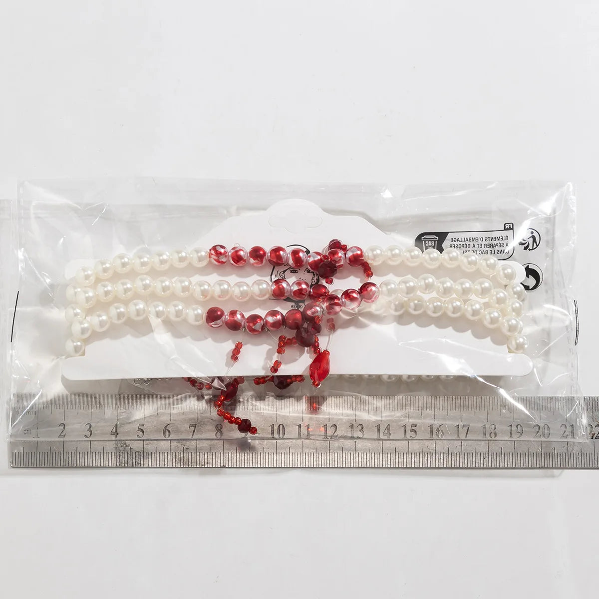 Multilayer Vintage Red Blood Pattern Imitation Pearl Tassel Pendant Necklace for Women Goth Crystal Bead Chain Halloween Jewelry