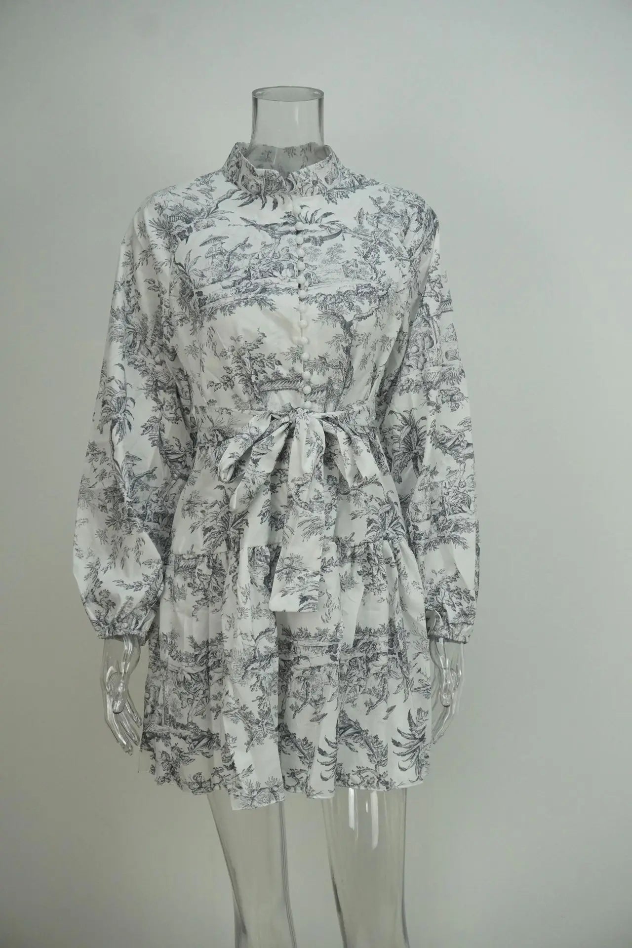 Autumn new women's clothing style elegant, fashionable, casual, sexy commuting long sleeved lace up Chinese style printed dress