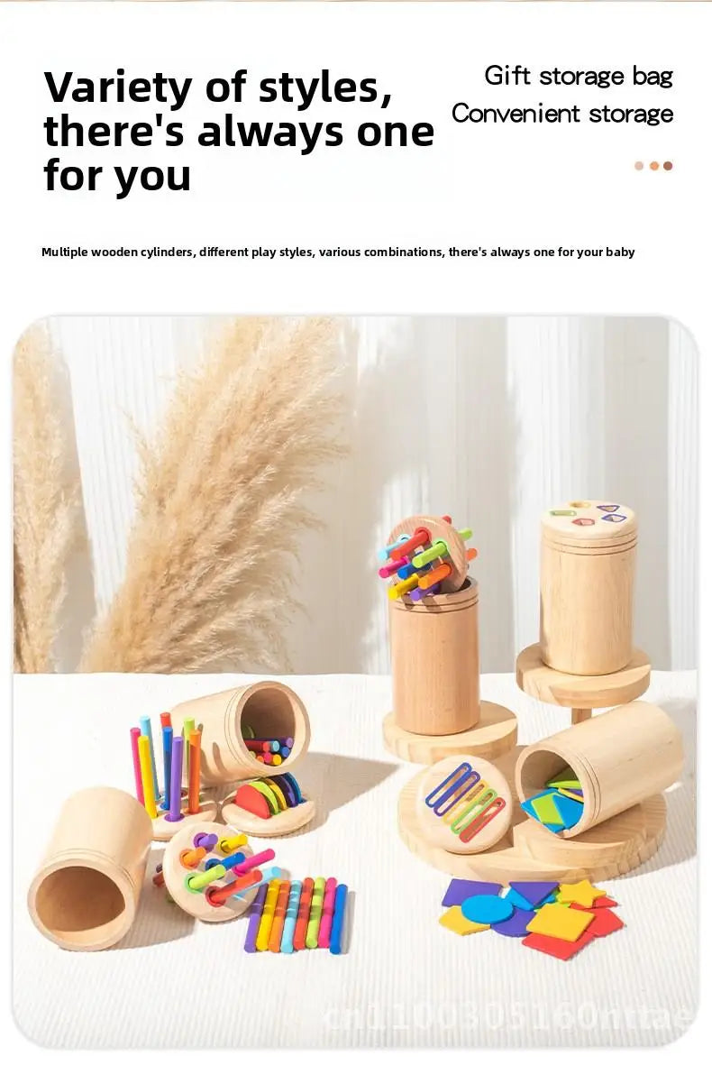 Montessori Wooden Early Education Toys for Babies 0-3 Years Rainbow Color Shape Matching Building Blocks for Intellectual