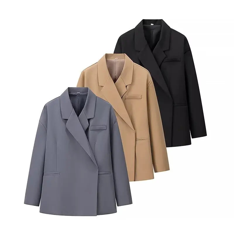 Autumn new women's clothing style fashionable and versatile solid color long sleeved loose fit suit jacket