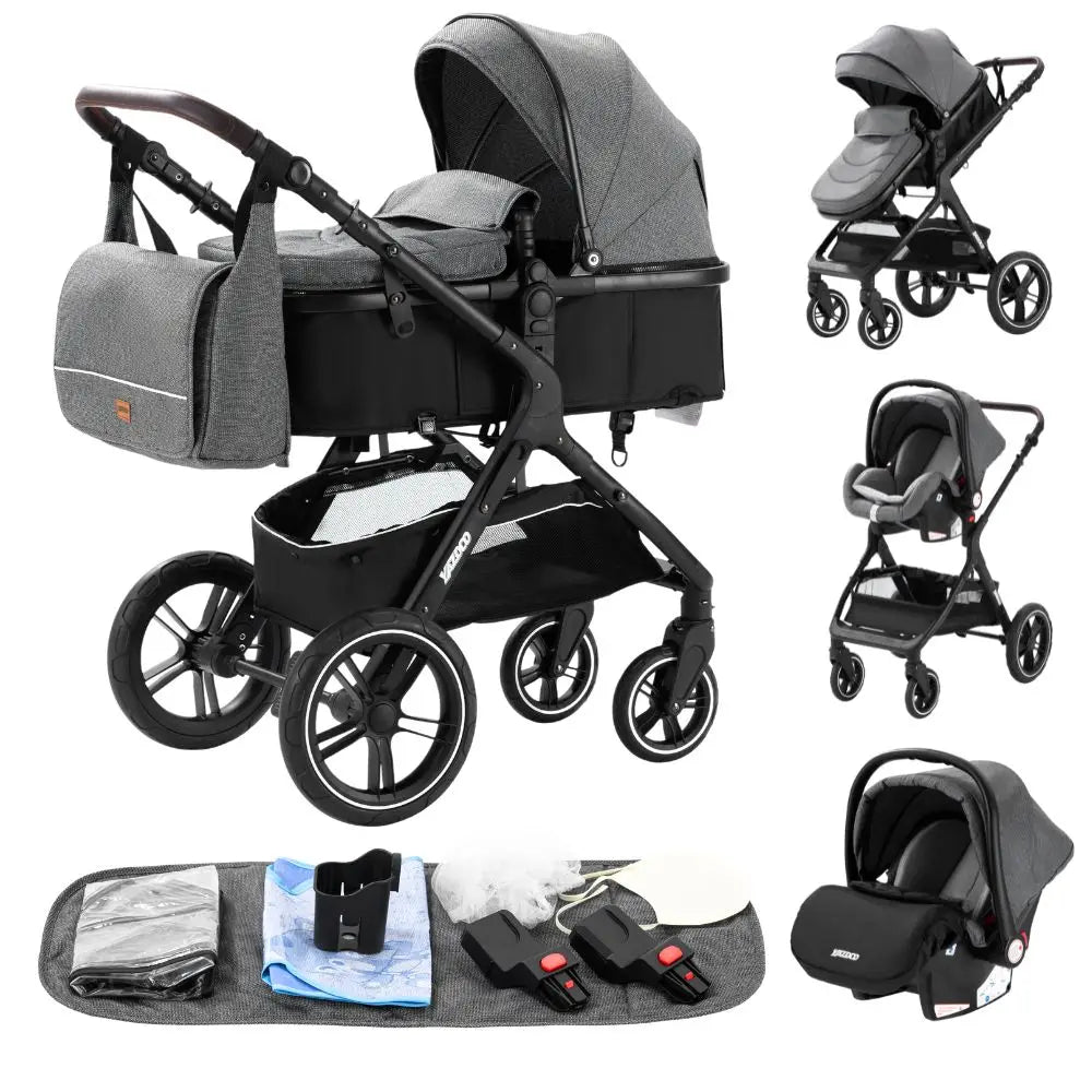 New Luxury Baby Stroller 3 in 1 Portable Travel Baby Carriage Fold Pram High Landscape Aluminum Frame Newborn Infant Stroller