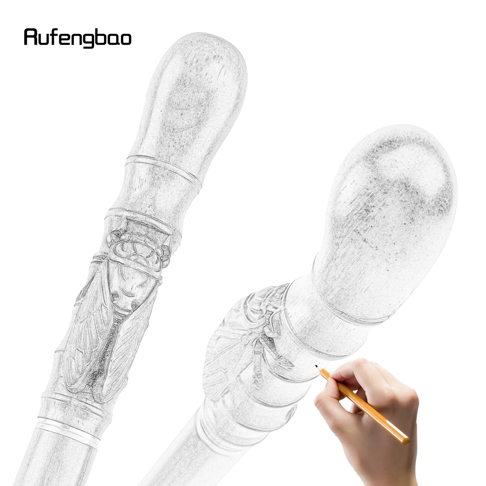 Brown Cicada Bamboo Wooden Single Joint Fashion Walking Stick Decorative Cospaly Cane Halloween Mace Crutch  Wand Crosier 100cm