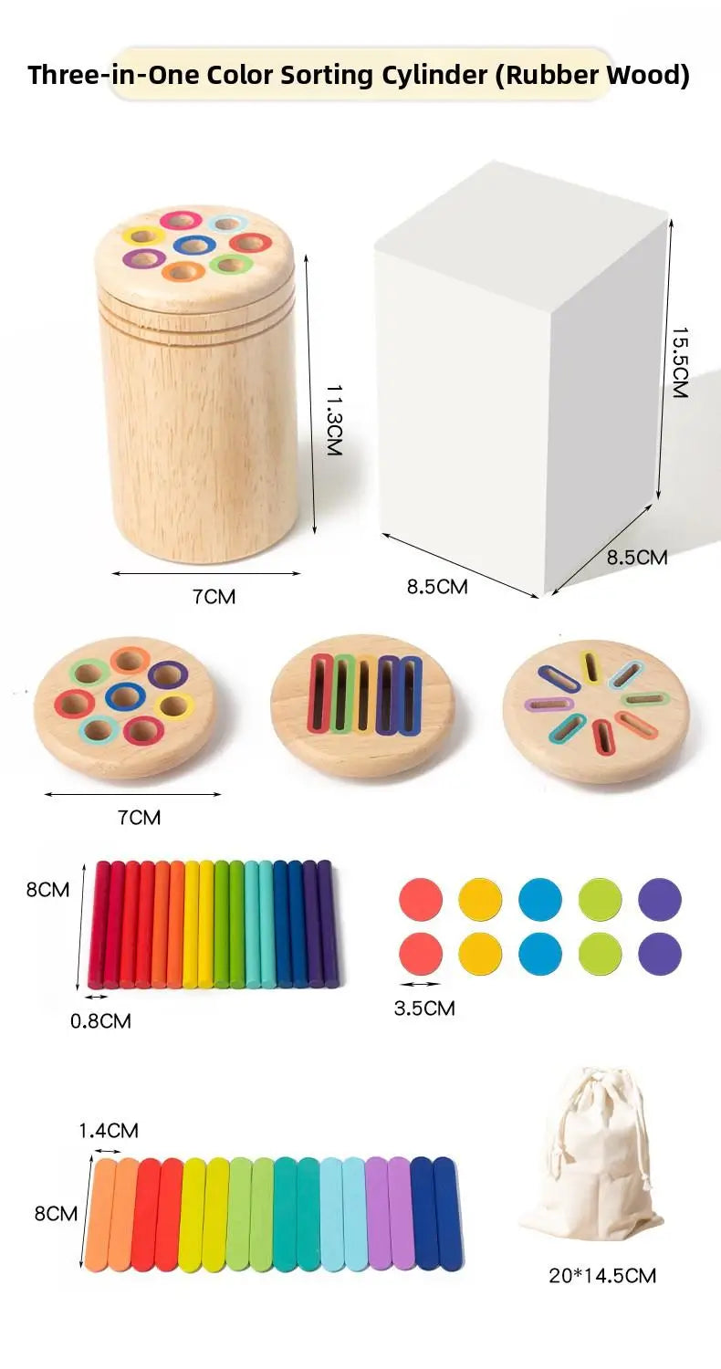 Montessori Wooden Early Education Toys for Babies 0-3 Years Rainbow Color Shape Matching Building Blocks for Intellectual