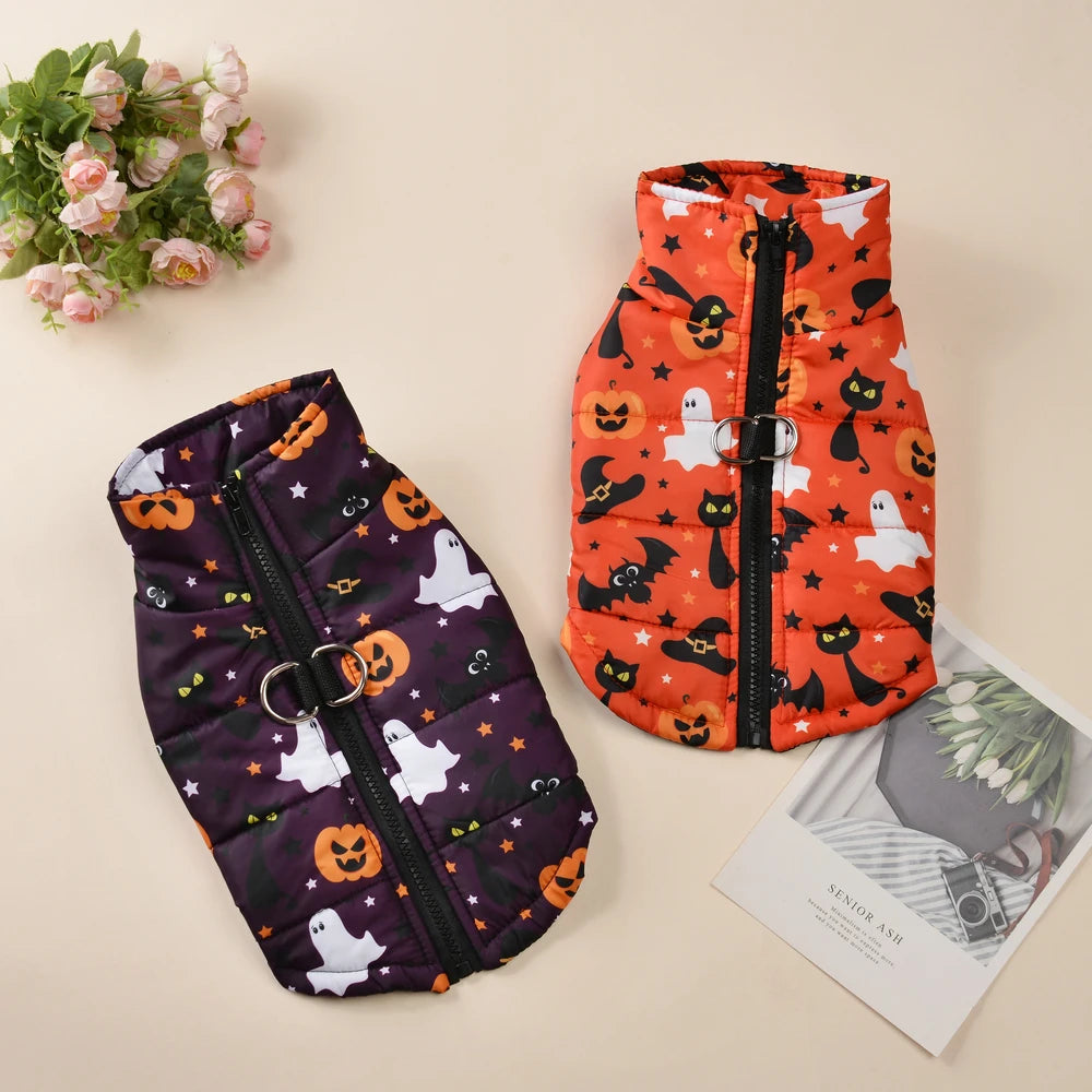 Winter Dog Clothes Small Medium Dogs Halloween Pet Jacket Party Puppy Costume Warm Pumpkin Print Pet Coat Schnauzer Vest Coat