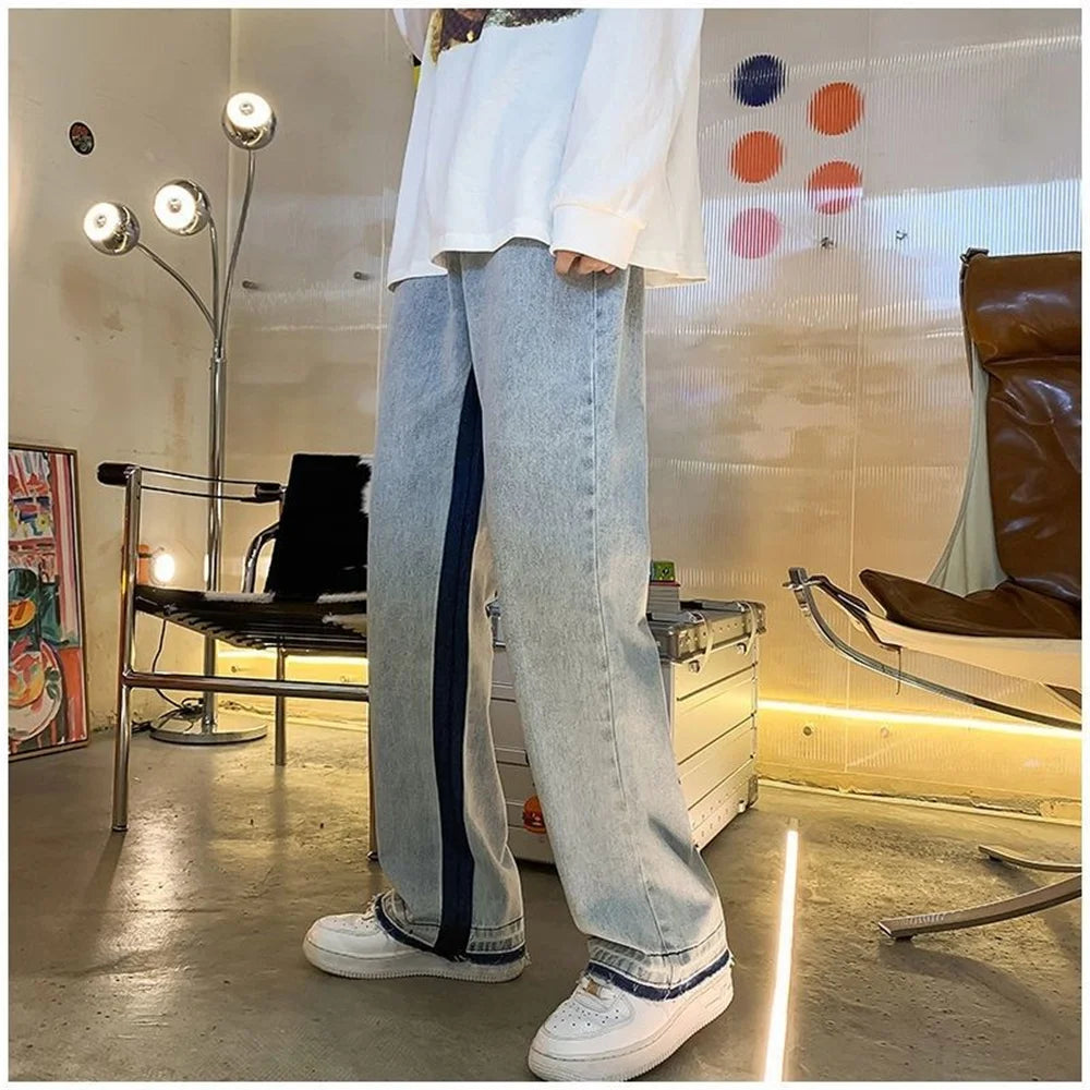 2025 European Men's jeans Neutral Wide Leg Denim Trousers Loose Straight letter print Baggy Man Jean Pants Casual Baggy hip hop
