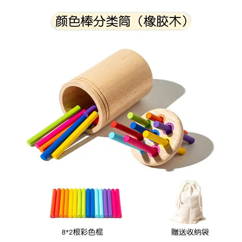Montessori Wooden Early Education Toys for Babies 0-3 Years Rainbow Color Shape Matching Building Blocks for Intellectual