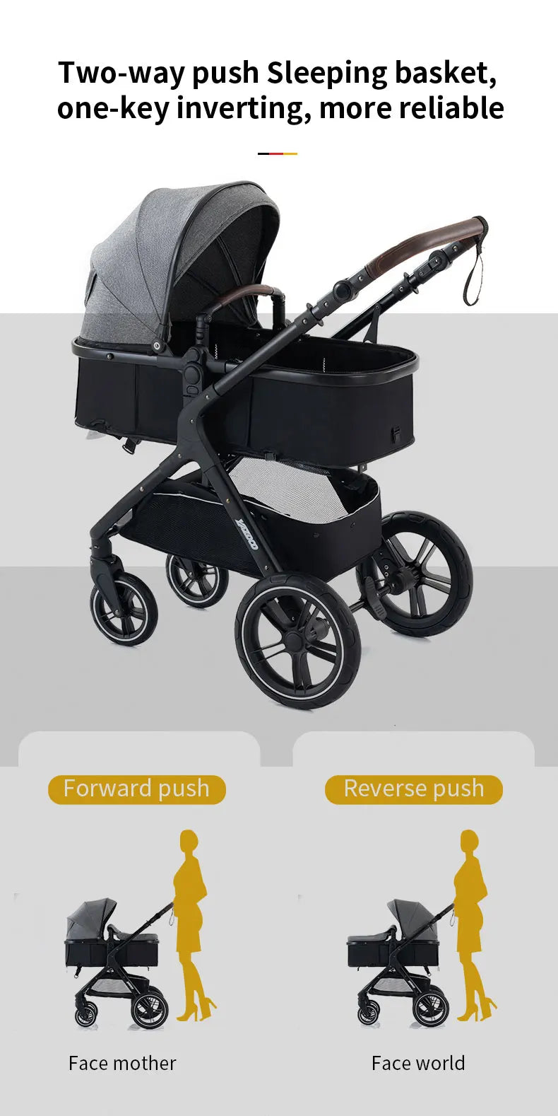 New Luxury Baby Stroller 3 in 1 Portable Travel Baby Carriage Fold Pram High Landscape Aluminum Frame Newborn Infant Stroller