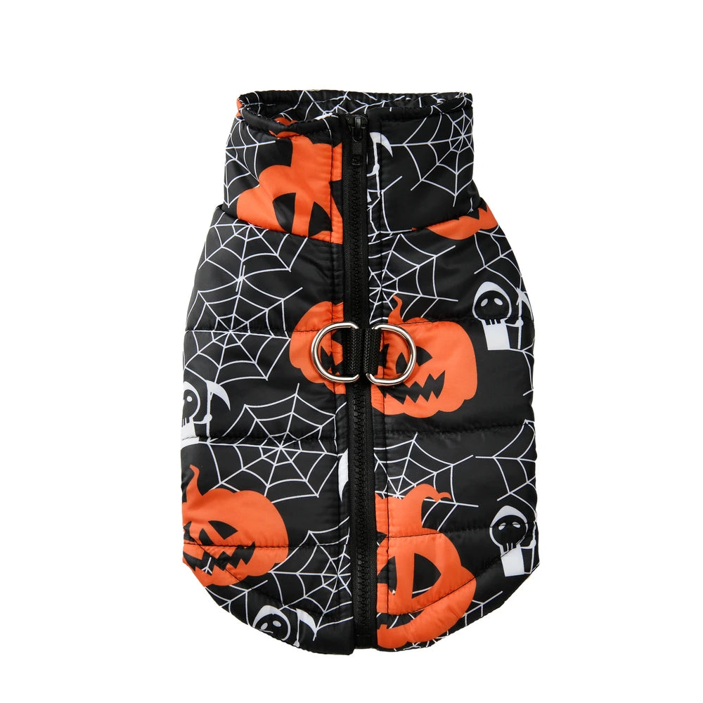 Winter Dog Clothes Small Medium Dogs Halloween Pet Jacket Party Puppy Costume Warm Pumpkin Print Pet Coat Schnauzer Vest Coat