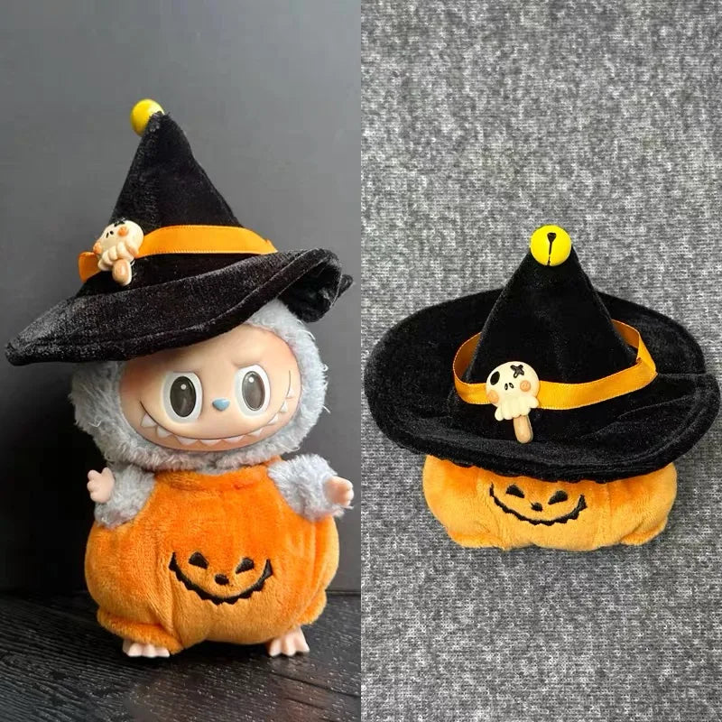For 17cm Labubu V3 Doll Clothes Halloween Clothes Set Cute Pumpkin Dress with Hat Outfit Accessories Labubu Ropa