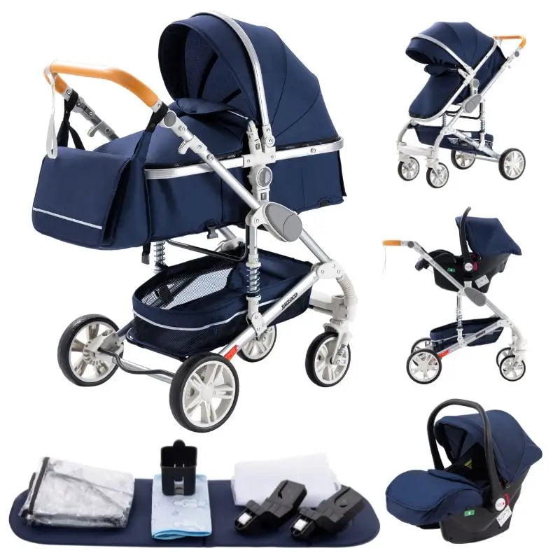 New Luxury Baby Stroller 3 in 1 Portable Travel Baby Carriage Fold Pram High Landscape Aluminum Frame Newborn Infant Stroller