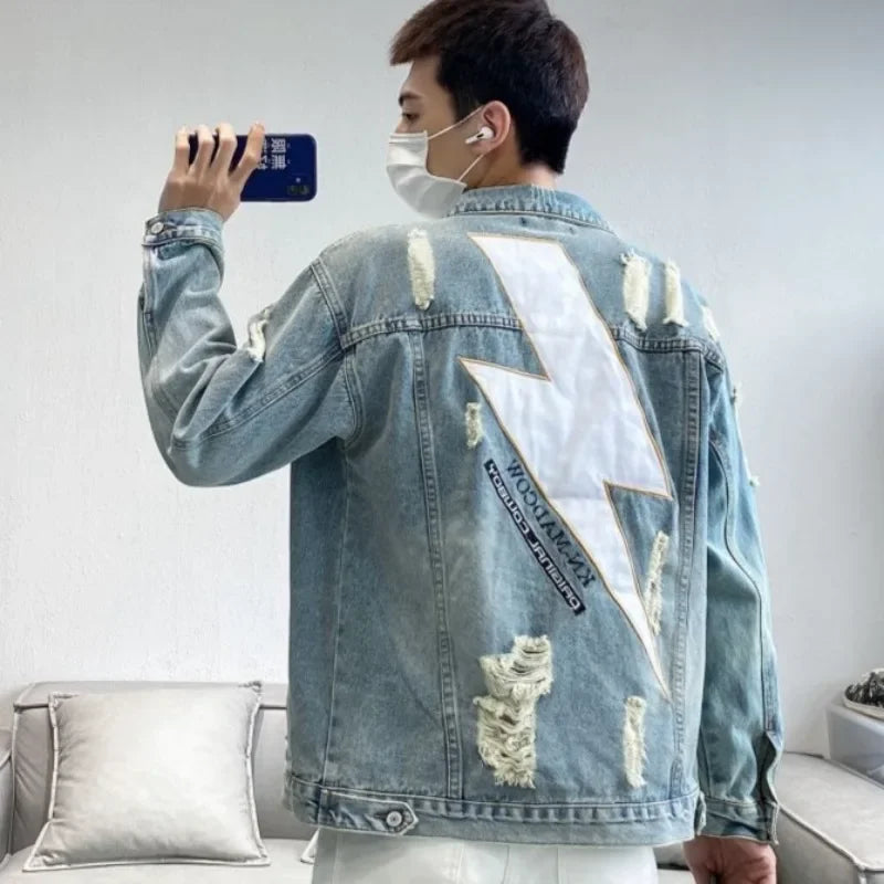 Male Jean Coats New In Autumn Winter 2024 Men's Denim Jacket Menswear Fashion Branded Korean Popular Clothes Y2k On Board Lxury