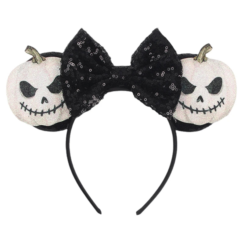 2025 Pirate Mickey Mouse Headband Bat Pumpkin Sequin Bow Halloween Disney Ears Hairband Festival Party Cosplay Hair Accessories