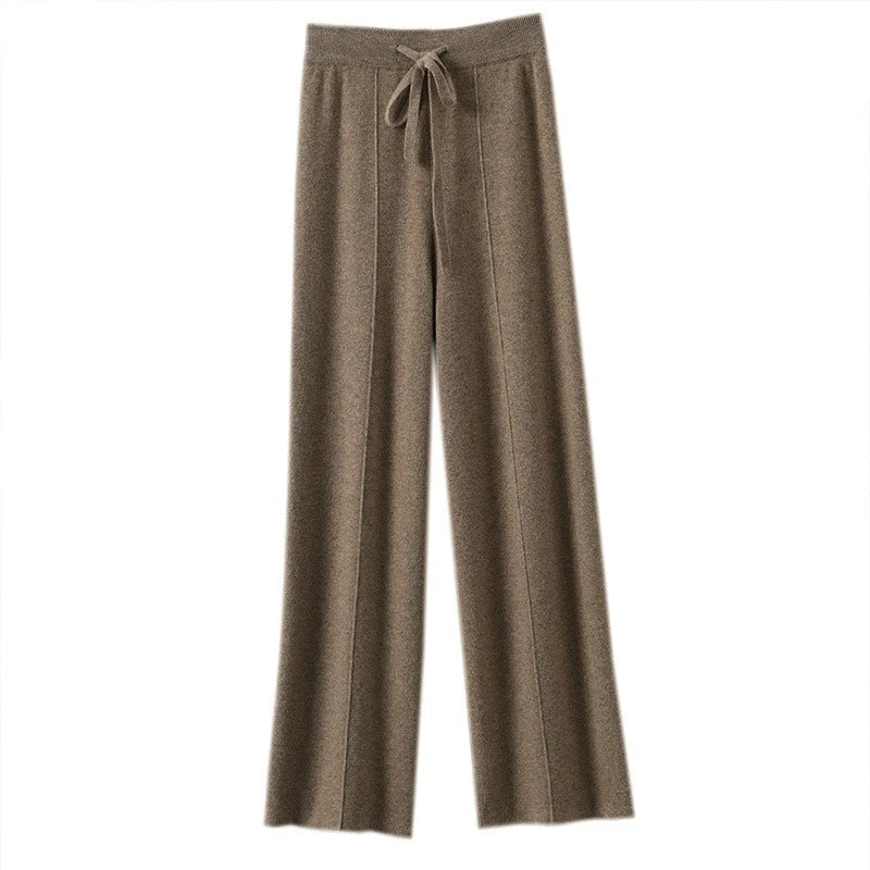 Autumn  New Korean Version Women's High-waisted Warm Knitted Wide-leg Straight-leg Pant Women's Solid-color Loose Wide-leg Pants