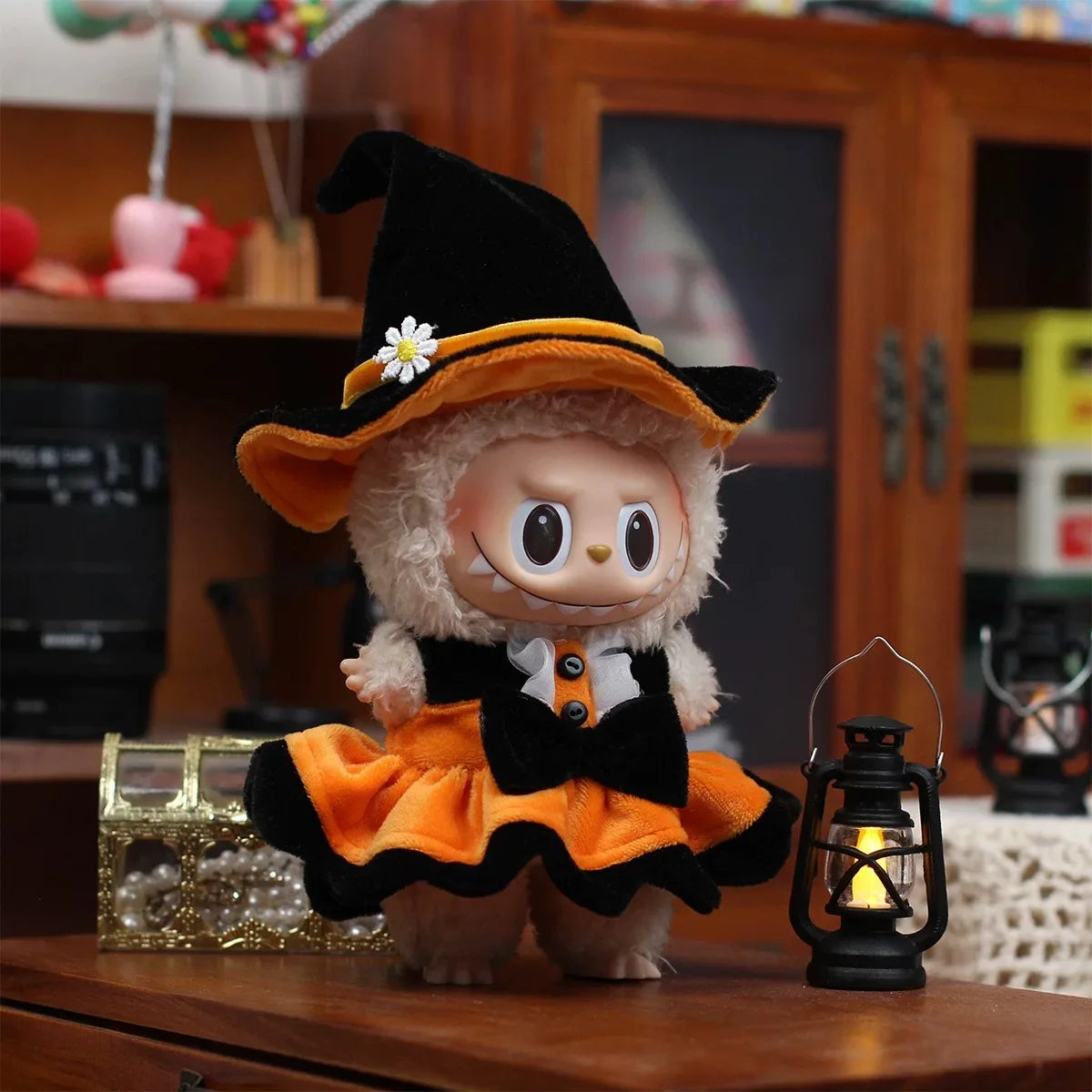 For 17cm Labubu V3 Doll Clothes Halloween Clothes Set Cute Pumpkin Dress with Hat Outfit Accessories Labubu Ropa