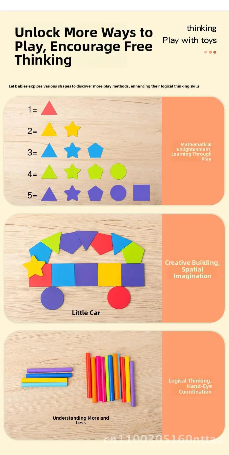 Montessori Wooden Early Education Toys for Babies 0-3 Years Rainbow Color Shape Matching Building Blocks for Intellectual