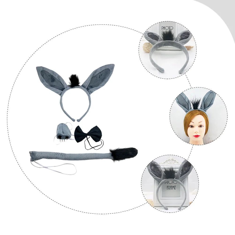 1 set Donkey Costume Props Cartoon Animal Headband Hair Care Styling Accessories Braiding Tools Donkey Ear Headband Donkey Tail