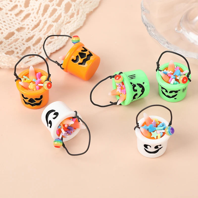4Pcs Fashion Halloween Charms 3D Resin Basket Necklace Keychain Pendant DIY Making Accessories