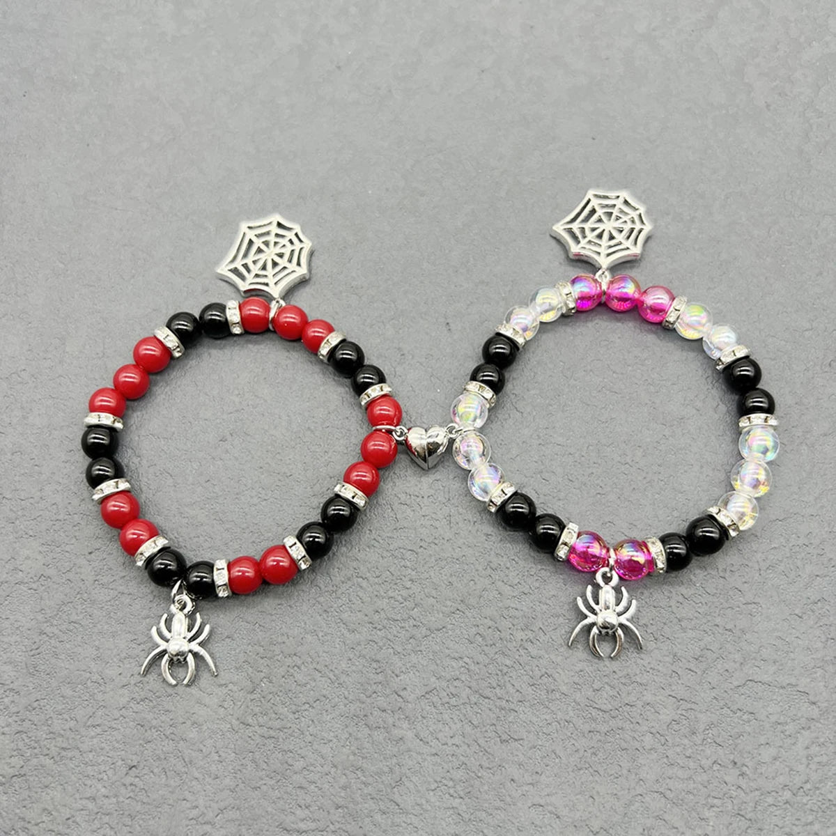 2Pcs Halloween Spider Bracelet For Women Men Magnetic Heart Couple Personality Bangles Lover Festive Jewelry Accessories Gifts