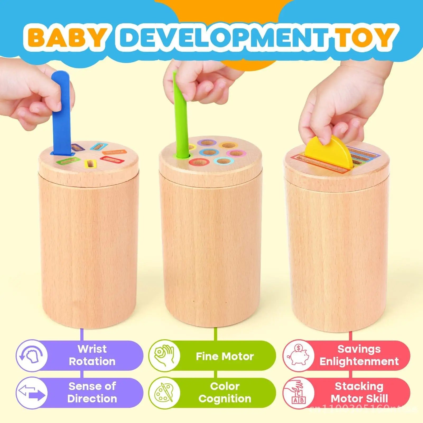Montessori Wooden Early Education Toys for Babies 0-3 Years Rainbow Color Shape Matching Building Blocks for Intellectual