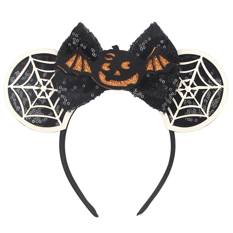 2025 Pirate Mickey Mouse Headband Bat Pumpkin Sequin Bow Halloween Disney Ears Hairband Festival Party Cosplay Hair Accessories