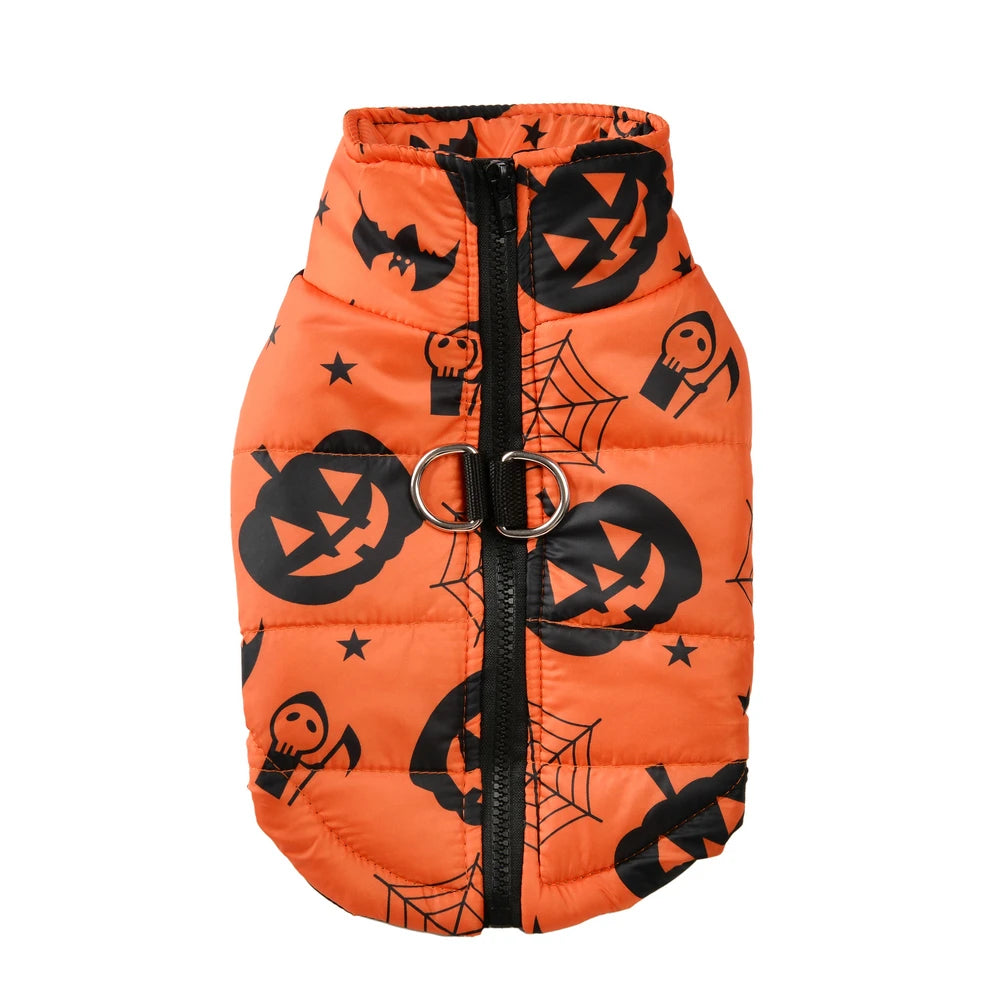 Winter Dog Clothes Small Medium Dogs Halloween Pet Jacket Party Puppy Costume Warm Pumpkin Print Pet Coat Schnauzer Vest Coat