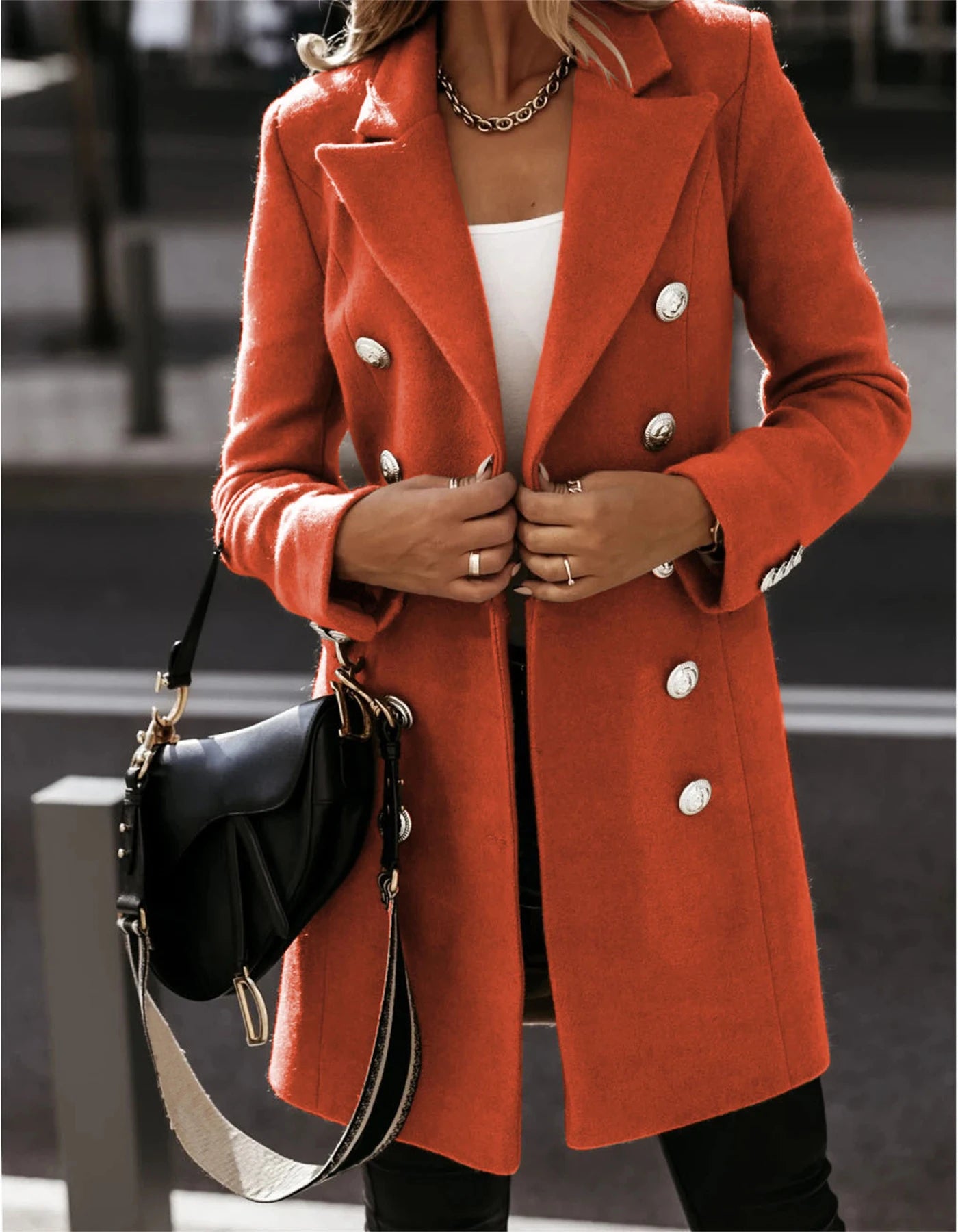 Autumn and Winter Women's Wear Versatile New Europe and America Autumn and Winter Long sleeved Double breasted Woolen Coat Coat