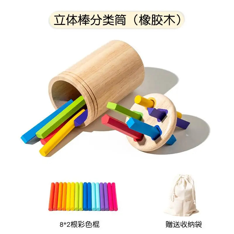 Montessori Wooden Early Education Toys for Babies 0-3 Years Rainbow Color Shape Matching Building Blocks for Intellectual
